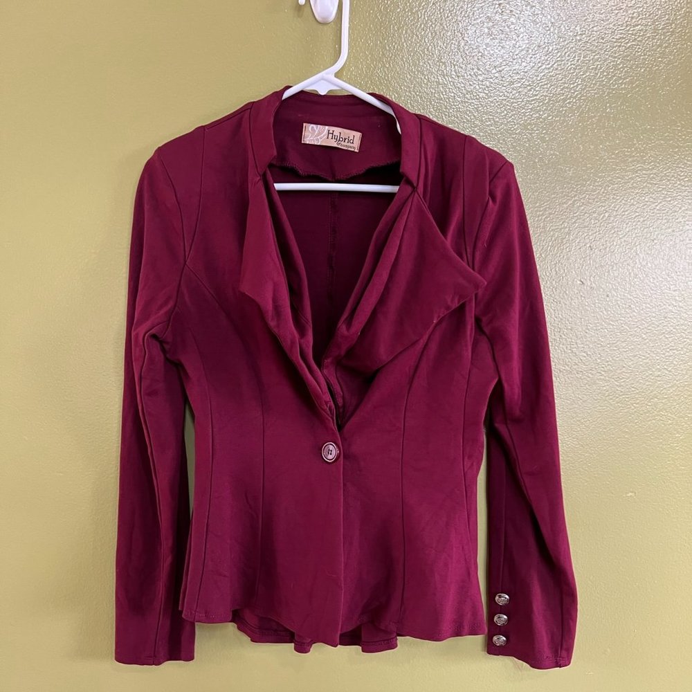 Wine Long Sleeve Knit Jacket/Blazer
